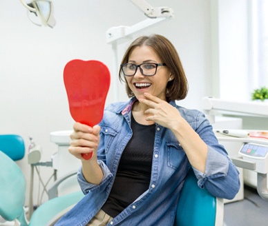 Woman with dental implants smiling in Carrollton