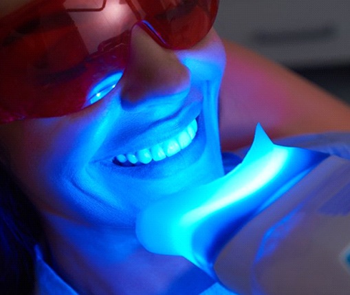 patient getting in-office teeth whitening in Carrollton, TX