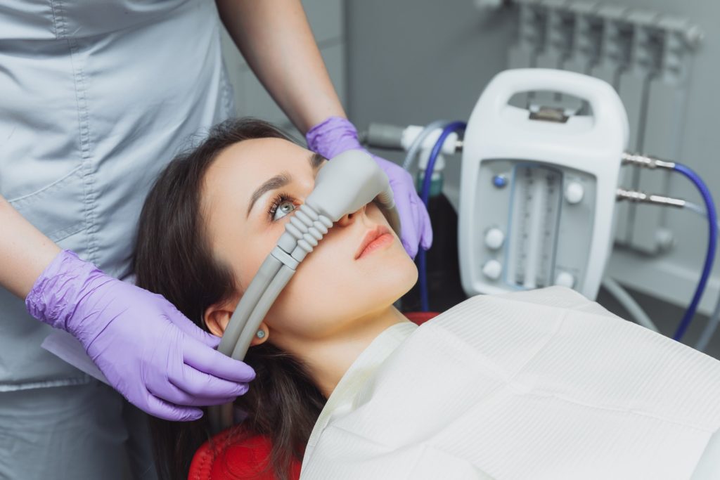 Closeup of woman getting nitrous oxide